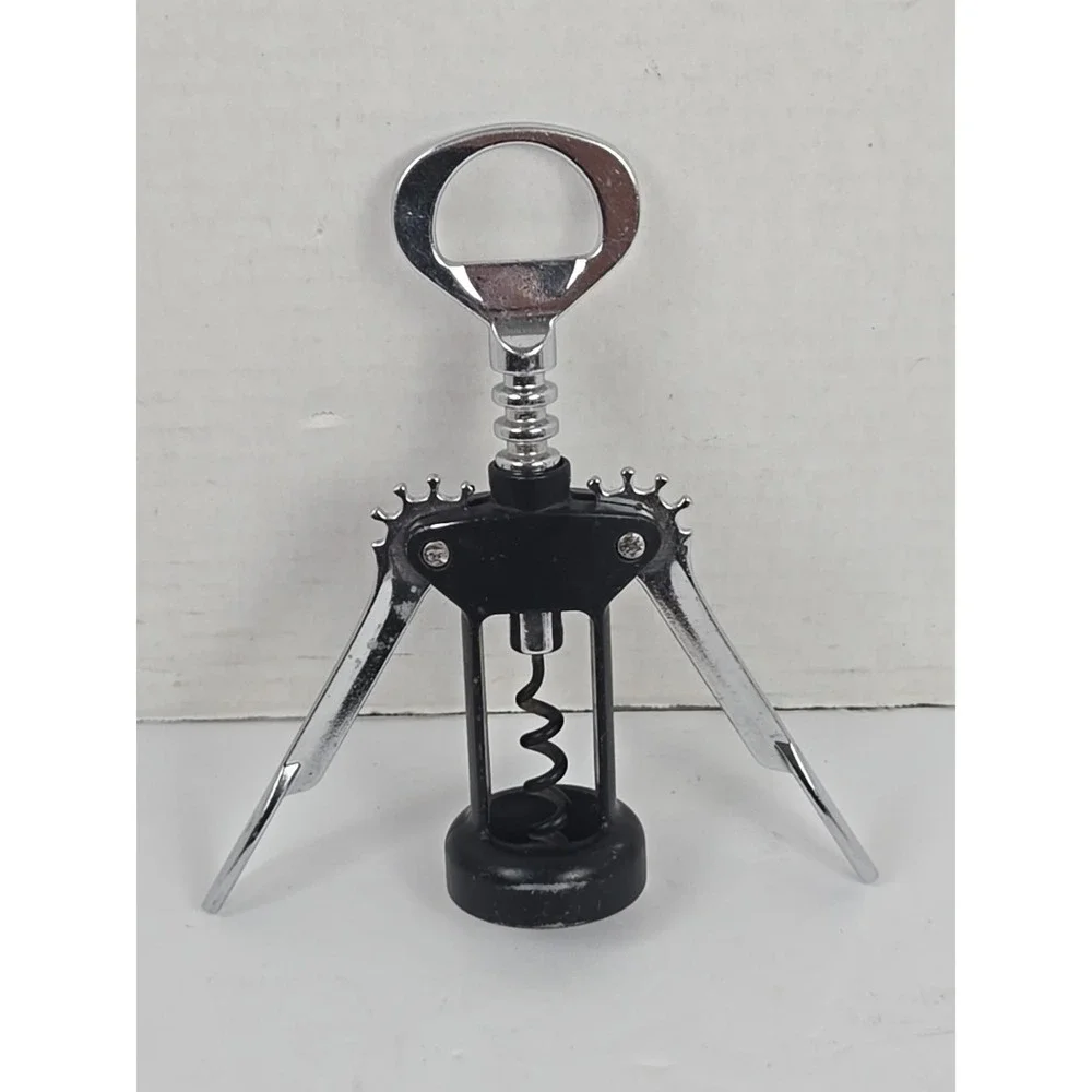 Vintage Swing-A-Way Black Corkscrew Wine Bottle Opener Metal Wing Arm 7.5 Inches